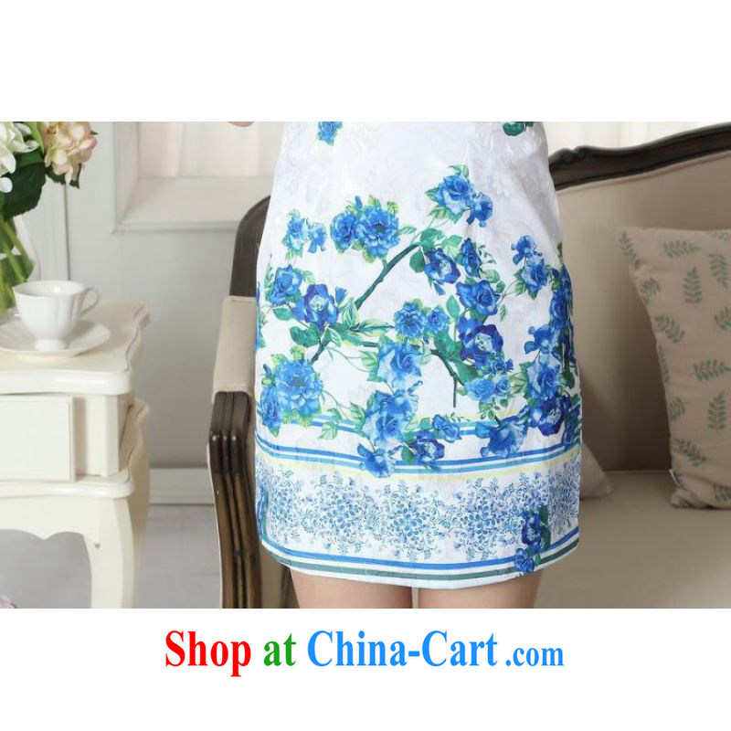 And Jing Ge lady stylish jacquard cotton cultivating short cheongsam dress new, improved cheongsam dress white 2XL, Jing Ge, shopping on the Internet