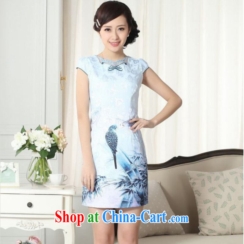 And Jing Ge lady stylish jacquard cotton cultivating short cheongsam dress new improved cheongsam dress picture color 2 XL