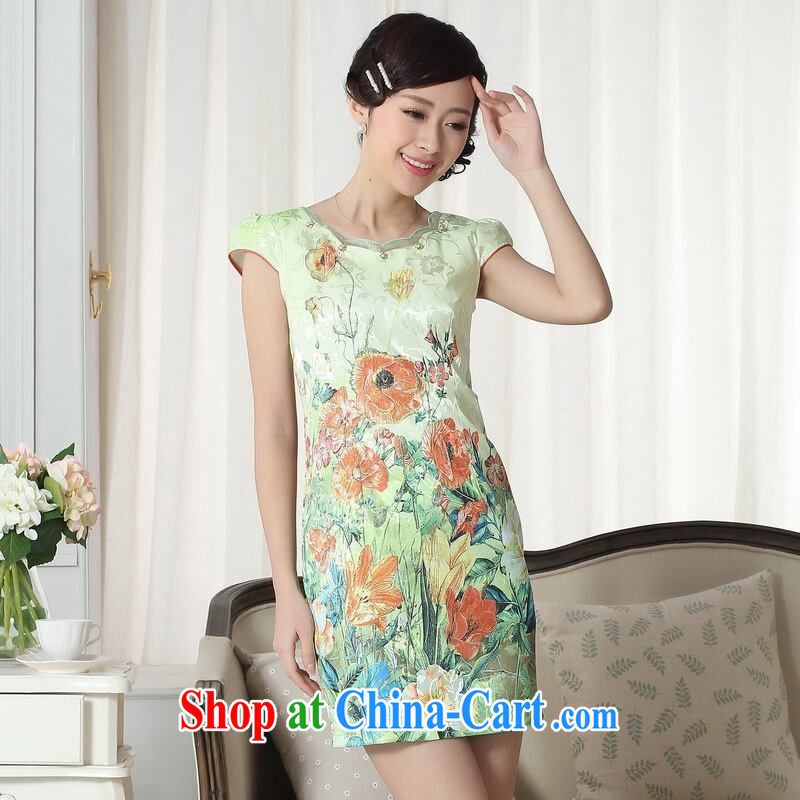 An Jing lady stylish jacquard cotton cultivating short cheongsam dress new improved cheongsam dress picture color 2 XL, facilitating Jing, and shopping on the Internet