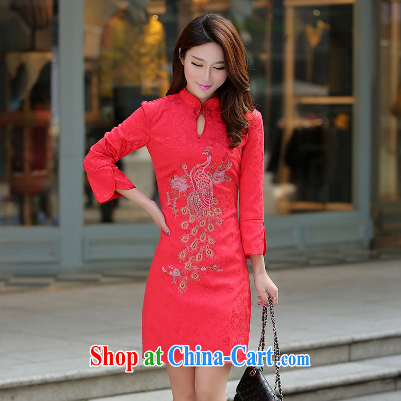 PCA 2015 spring and summer, qipao gown toasting service improved cultivating embroidered Chinese wind cheongsam dress china red S, Pca, shopping on the Internet