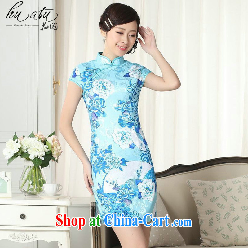 spend the summer with new female lady stylish jacquard cotton cultivating short cheongsam dress Chinese, for a tight cheongsam dress picture color 2 XL, spend figure, shopping on the Internet