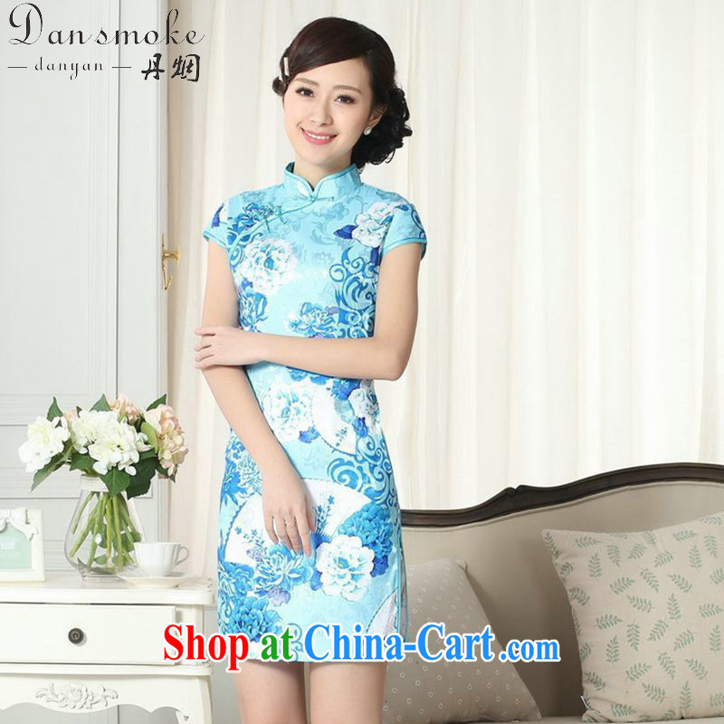 Dan smoke summer new female lady stylish jacquard cotton cultivating short cheongsam dress Chinese, for a tight cheongsam dress picture color 2 XL, bin Laden smoke, shopping on the Internet
