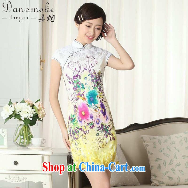 Bin Laden smoke summer new female lady stylish jacquard cotton cultivating short cheongsam dress Chinese elegant, traditional costumes for Dress as the color 2 XL, bin Laden smoke, shopping on the Internet
