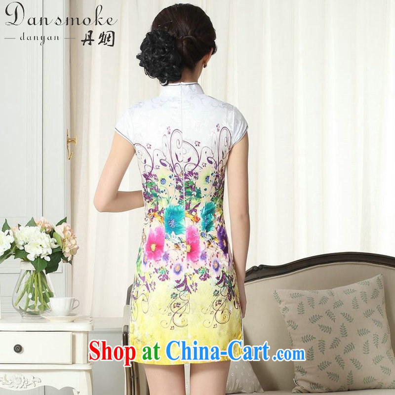 Bin Laden smoke summer new female lady stylish jacquard cotton cultivating short cheongsam dress Chinese elegant, traditional costumes for Dress as the color 2 XL, bin Laden smoke, shopping on the Internet
