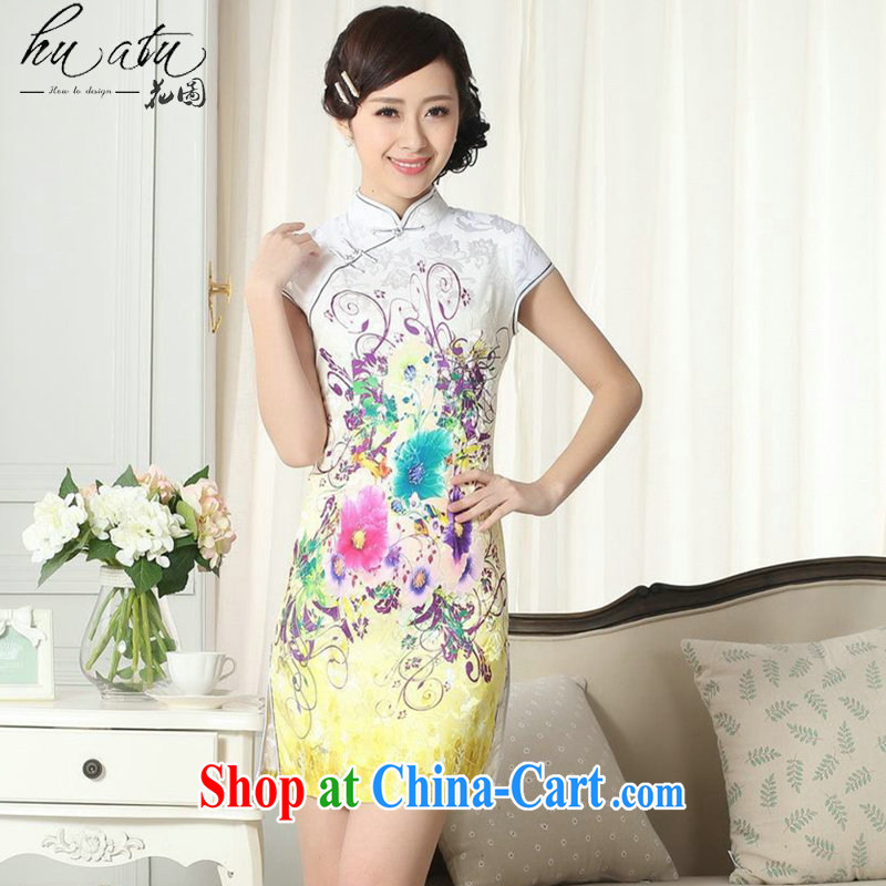 spend the summer with new female lady stylish jacquard cotton cultivating short cheongsam dress Chinese elegant, traditional costumes for dress as shown color 2 XL