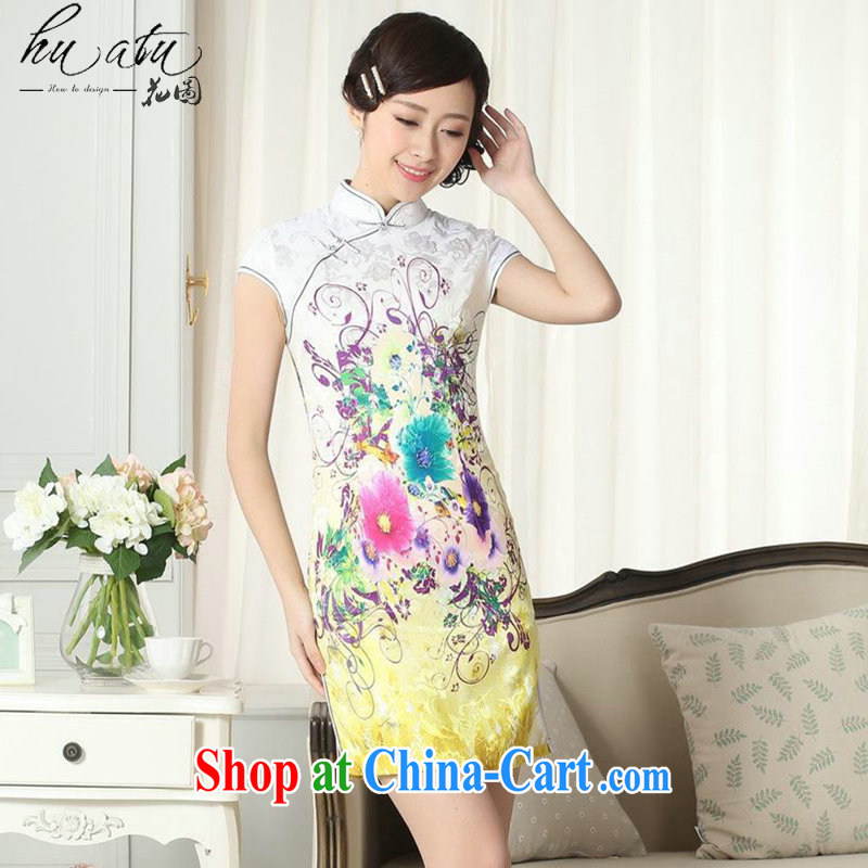 spend the summer with new female lady stylish jacquard cotton cultivating short cheongsam dress Chinese elegant, traditional costumes for Dress such as the color 2 XL, spend figure, online shopping