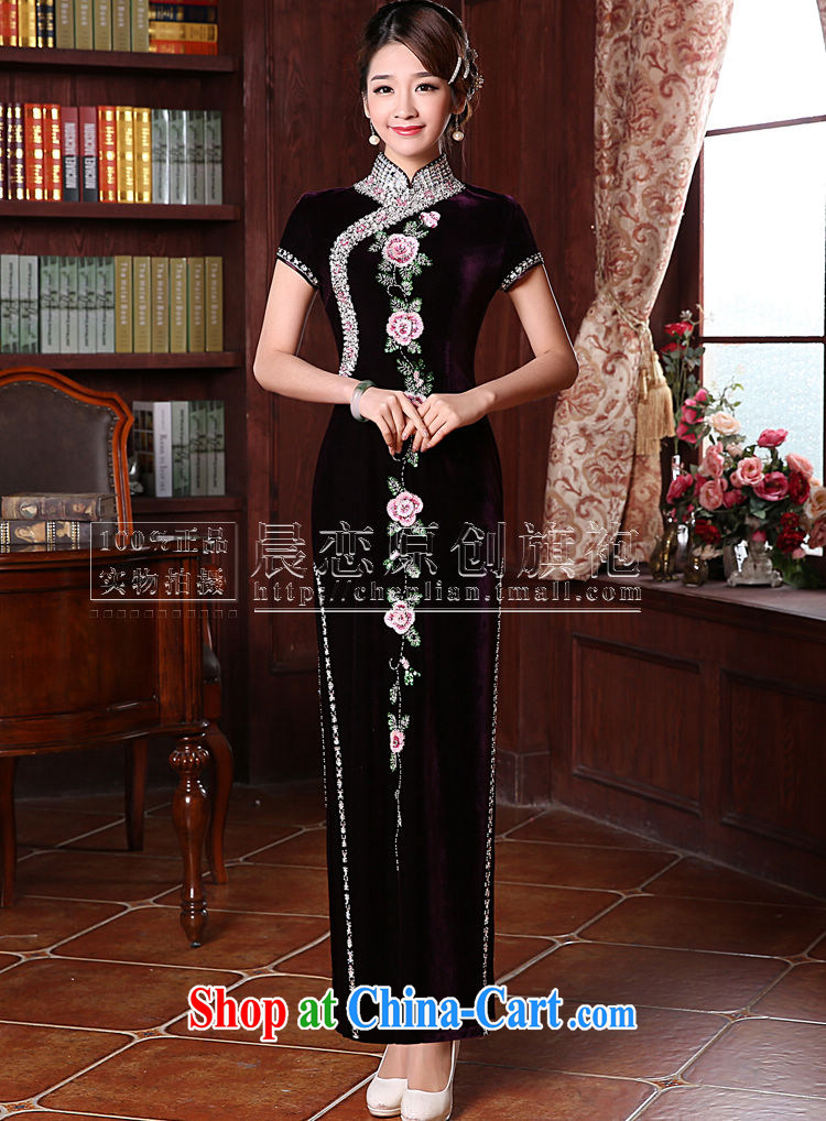 Morning, spring and autumn 2015 new stylish improvements in antique cuff luxury manually staple Pearl velvet cheongsam dress in purple cuff long L pictures, price, brand platters! Elections are good character, the national distribution, so why buy now enjoy more preferential! Health