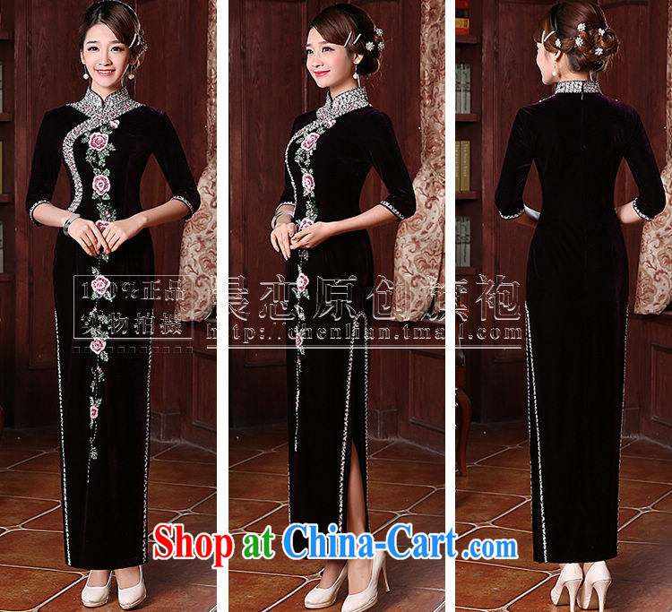 Morning, spring and autumn 2015 new stylish improvements in antique cuff luxury manually staple Pearl velvet cheongsam dress in purple cuff long L pictures, price, brand platters! Elections are good character, the national distribution, so why buy now enjoy more preferential! Health