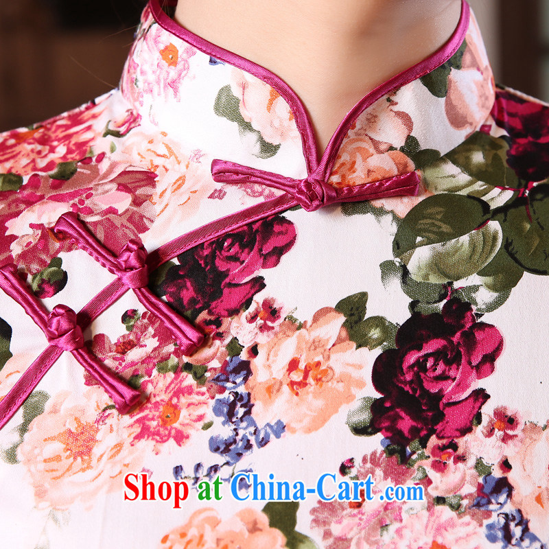 Morning love 2015 summer new stylish improved retro short cheongsam dress Chinese daily stunning rose red XXL morning land, shopping on the Internet