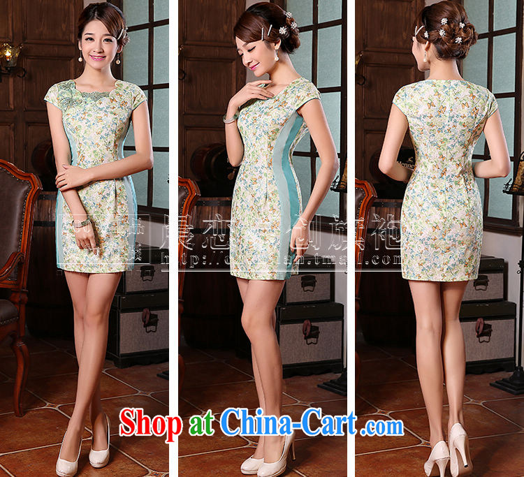 Morning love 2015 summer new stylish improved retro short cheongsam dress Chinese daily Butterfly Lovers blue XXL pictures, price, brand platters! Elections are good character, the national distribution, so why buy now enjoy more preferential! Health