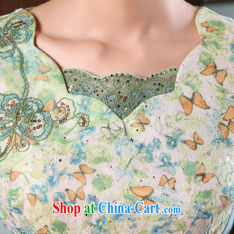 Morning love 2015 summer new stylish improved retro short cheongsam dress Chinese daily Butterfly Lovers blue XXL, morning land, shopping on the Internet