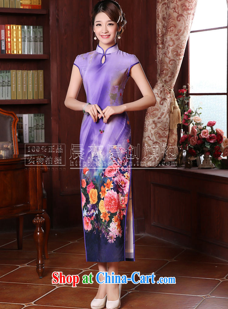 Morning dresses, new summer retro long improved stylish sauna silk silk Chinese qipao dress pink Purple light purple XXL pictures, price, brand platters! Elections are good character, the national distribution, so why buy now enjoy more preferential! Health