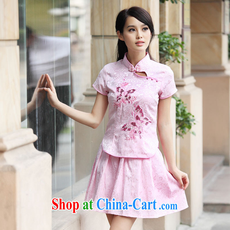 O, the 2015 summer new summer new, genuine goods package elegant retro fresh Chinese to Butterfly cheongsam dress kit A 6908 pink L, O, and the United States (Aoqimei), shopping on the Internet