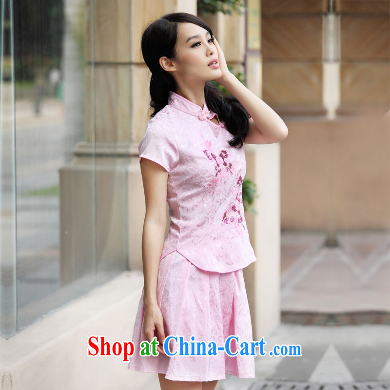 O, the 2015 summer new summer new, genuine goods package elegant retro fresh Chinese to Butterfly cheongsam dress kit A 6908 pink L, O, and the United States (Aoqimei), shopping on the Internet