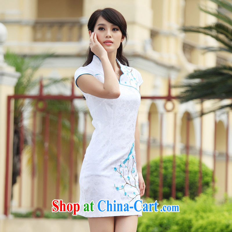 O, and the United States in summer 2015 New China wind embroidery summer cheongsam dress improved stylish dresses sexy dresses retro female A 6903 blue L, O, and the United States (Aoqimei), online shopping