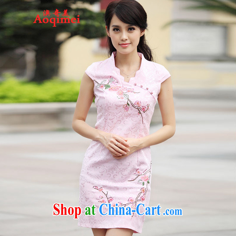 O, the 2015 summer new stylish short retro stamp beauty dresses classic and elegant sense of ground 100 female A 6901 pink XL