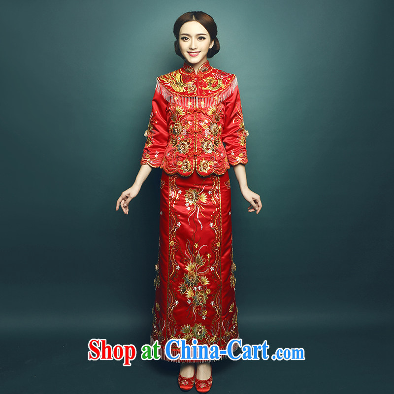 Mu Yao 2015 new show reel service bridal gown Sau kimono Chinese bride high-end show groups serving Phoenix and long-sleeved clothing toast video thin 2-Piece red M brassieres 90 CM, Mu Yao, shopping on the Internet