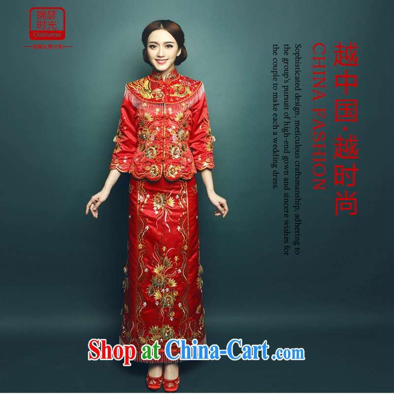 Mu Yao 2015 new show reel service bridal gown Sau kimono Chinese bride high-end show groups serving Phoenix and long-sleeved clothing toast video thin 2-Piece red M brassieres 90 CM, Mu Yao, shopping on the Internet