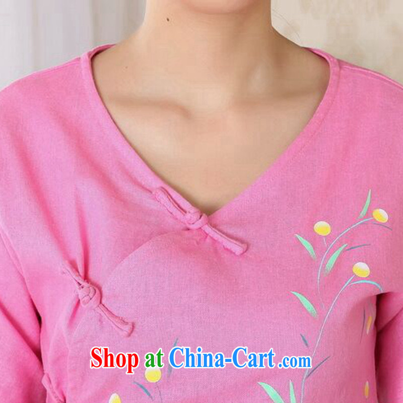 Take the cheongsam dress summer Chinese Ethnic Wind antique Chinese improved Chinese qipao V collar hand-painted cotton the shirts, T-shirt 2 XL, spend figure, and shopping on the Internet