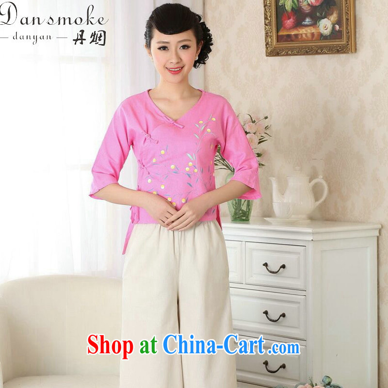 Dan smoke cheongsam dress summer Chinese Ethnic Wind antique Chinese improved Chinese qipao V collar hand-painted cotton Ma shirt, T-shirt 2 XL