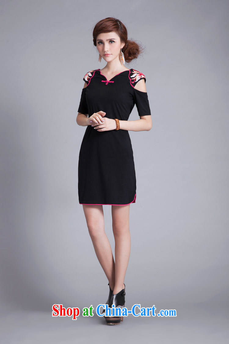 Snow and Ethnic Wind dresses 2015 summer, ladies embroidered ultra-slim body robes curved, with a short-sleeved V collar dress 8855 black XXL pictures, price, brand platters! Elections are good character, the national distribution, so why buy now enjoy more preferential! Health