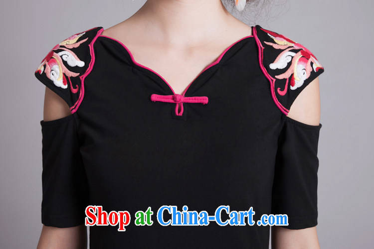 Snow and Ethnic Wind dresses 2015 summer, ladies embroidered ultra-slim body robes curved, with a short-sleeved V collar dress 8855 black XXL pictures, price, brand platters! Elections are good character, the national distribution, so why buy now enjoy more preferential! Health