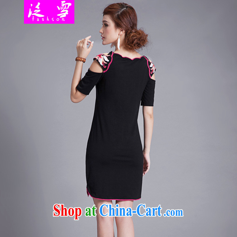 Snow and Ethnic Wind dresses 2015 summer, ladies embroidered ultra-slim body robes curved, with a short-sleeved V collar dress 8855 black XXL, snow, shopping on the Internet