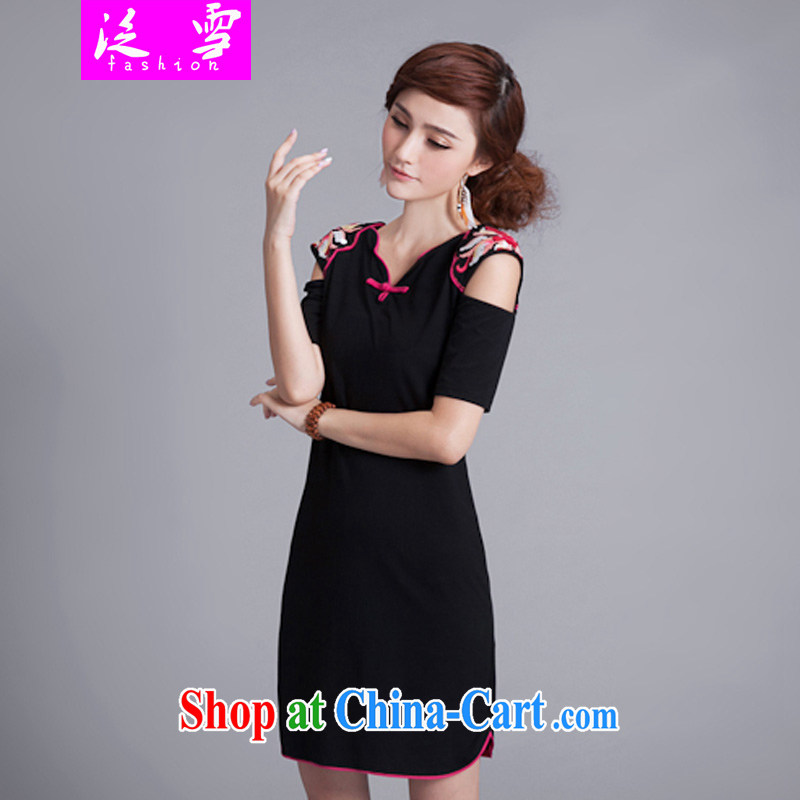 Snow and Ethnic Wind dresses 2015 summer, ladies embroidered ultra-slim body robes curved, with a short-sleeved V collar dress 8855 black XXL, snow, shopping on the Internet