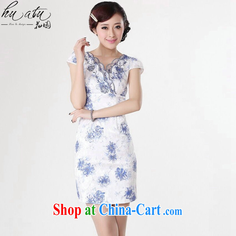 spend the summer dresses Women's clothes Chinese New Chinese improved Chinese qipao short-sleeve embroidered V collar short dresses, such as the colors S, spend figure, shopping on the Internet
