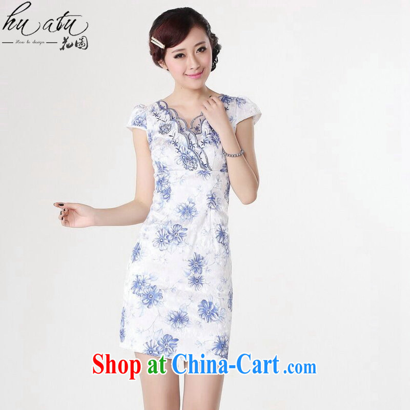 spend the summer dresses Women's clothes Chinese New Chinese improved Chinese qipao short-sleeve embroidered V collar short dresses, such as the colors S, spend figure, shopping on the Internet