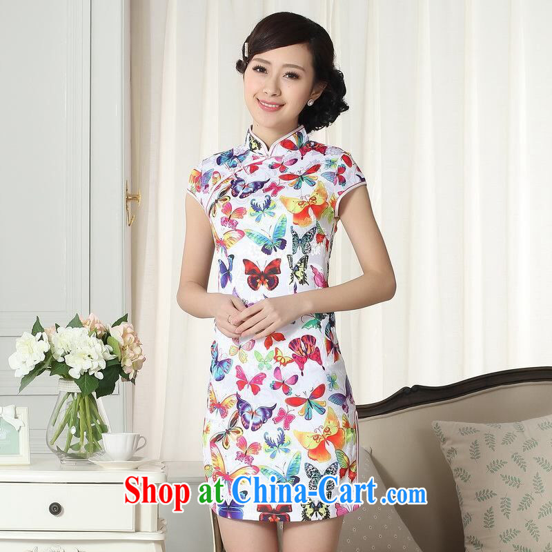 An Jing lady stylish jacquard cotton cultivating short cheongsam dress new Chinese qipao gown picture color 2 XL
