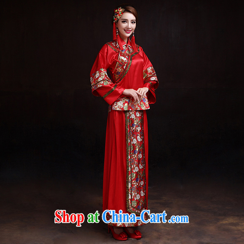 The married Yi Su-wo service bridal gown red Chinese Antique toast wedding clothes, Sau kimono large code pregnant women red L