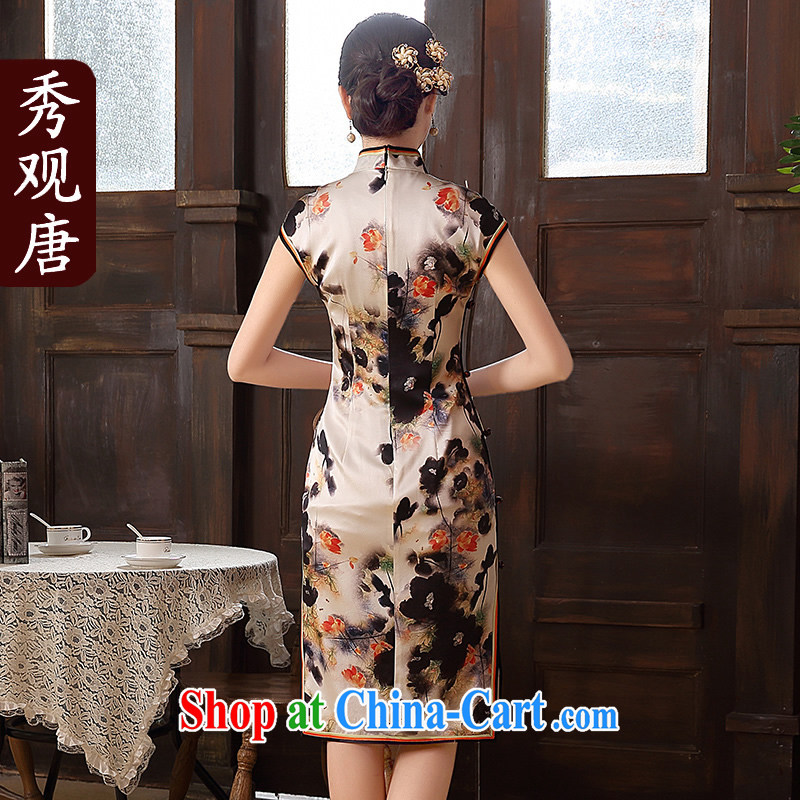 The CYD HO Kwun Tong' purple ink silk King high summer dresses with silk stamp antique cheongsam dress QD 5104 M suit, Sau looked Tang, shopping on the Internet