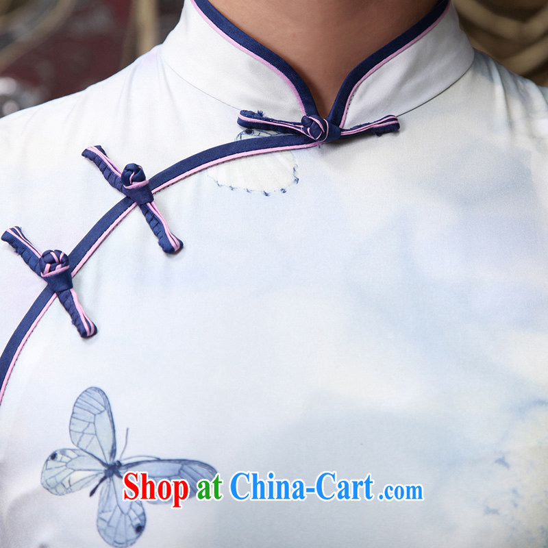 The CYD HO Kwun Tong' a butterfly 2015 summer new stylish stamp cheongsam dress improved antique cheongsam dress QD 5147 light blue XXL, Sau looked Tang, shopping on the Internet