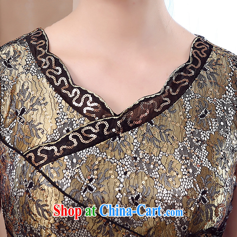 The CYD HO Kwun Tong' Kim Chan-style sexy lace dresses summer 2015 new retro cheongsam dress KD 5157 gold XL, Sau looked Tang, shopping on the Internet