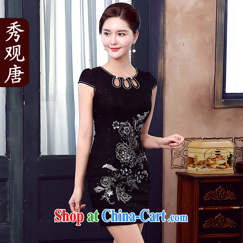 The CYD HO Kwun Tong' black be improved and stylish open-collar cheongsam dress summer stylish retro dress dresses KD 5158 black XL
