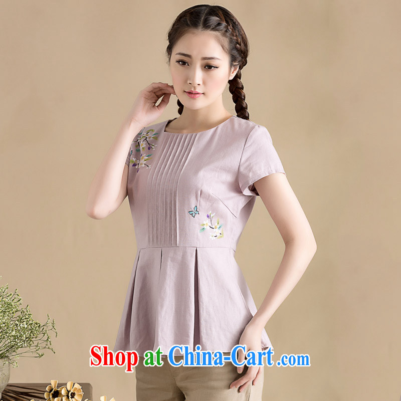 Seal, original cotton Ma blouses summer 2015 Art Nouveau short-sleeved shirt T elegant Chinese T-shirt purple XXL