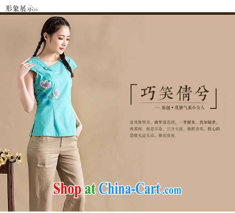 Seal, original 2015 spring, Chinese cotton Ma T-shirt Chinese style hand-painted Peony cultivation improved blouses hand-painted light blue XXL pictures, price, brand platters! Elections are good character, the national distribution, so why buy now enjoy more preferential! Health