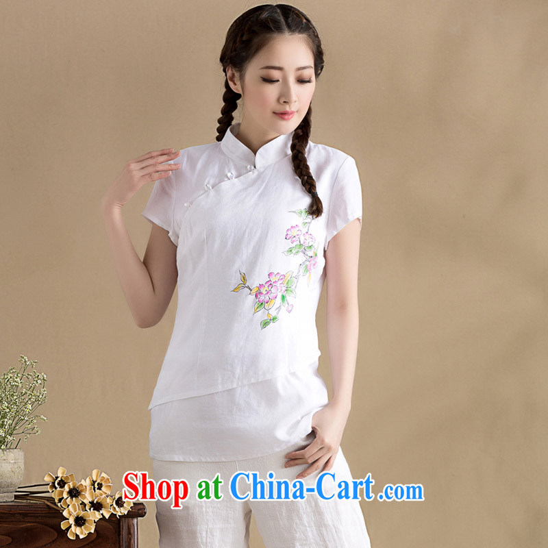 royal seal on the original cotton Ma blouses spring and summer arts stitching knocked color short-sleeved Chinese T-shirt hand-painted Chinese wind pink XXL seal, Yin Yue, shopping on the Internet