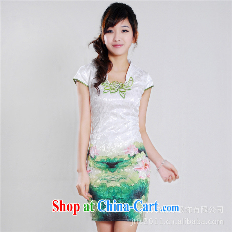 Ya-ting store 2014 new female Yuanyang South outfit I should be grateful if you would arrange high-definition digital printing improved cheongsam blue XL I should be grateful if you, blue rain bow, and, on-line shopping
