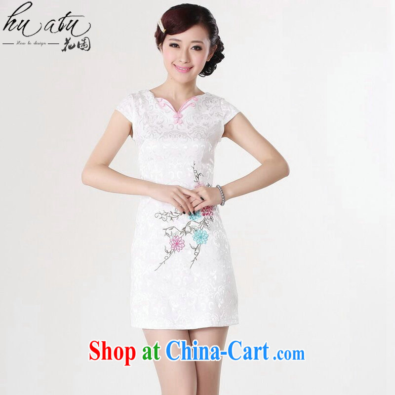 spend the summer with new Chinese cheongsam dress Chinese Antique improved V collar embroidered Chinese mini cotton short cheongsam white M, spend, and, on-line shopping