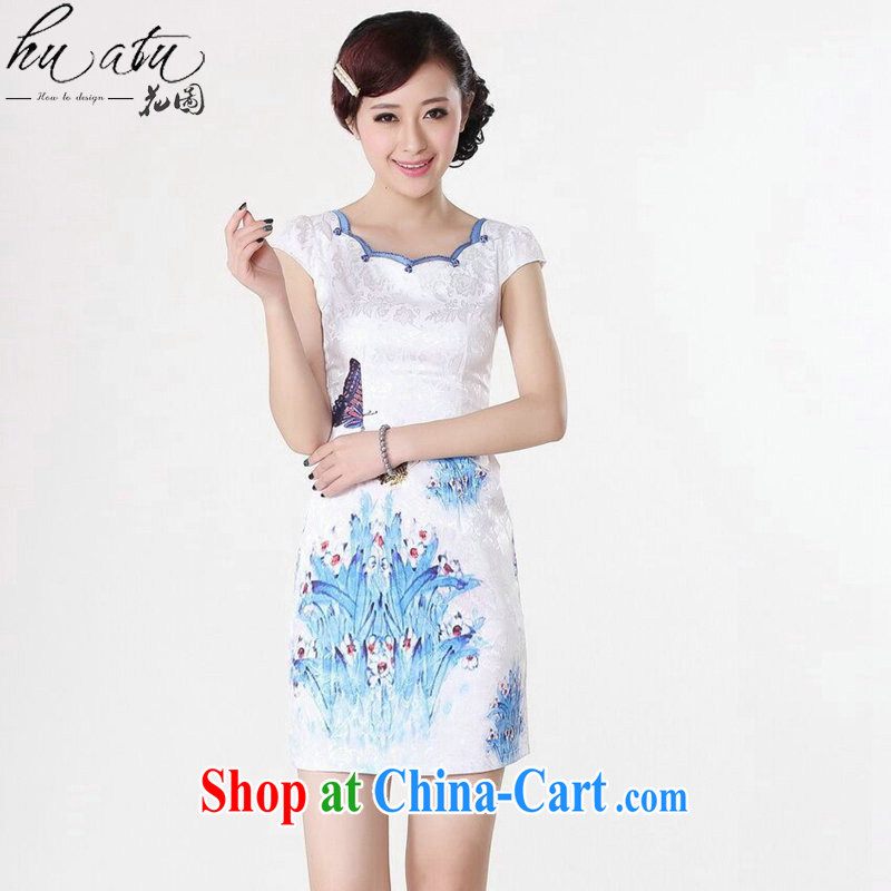 Take the Chinese clothing summer new female Chinese qipao refined lace collar cotton hand-painted graphics thin Mini short cheongsam D 0211 2 XL