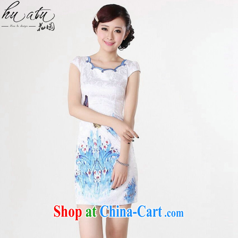 Take the Chinese clothing summer new female Chinese qipao refined lace collar pure cotton hand-painted graphics thin Mini short cheongsam D 0211 2 XL, spend figure, and shopping on the Internet