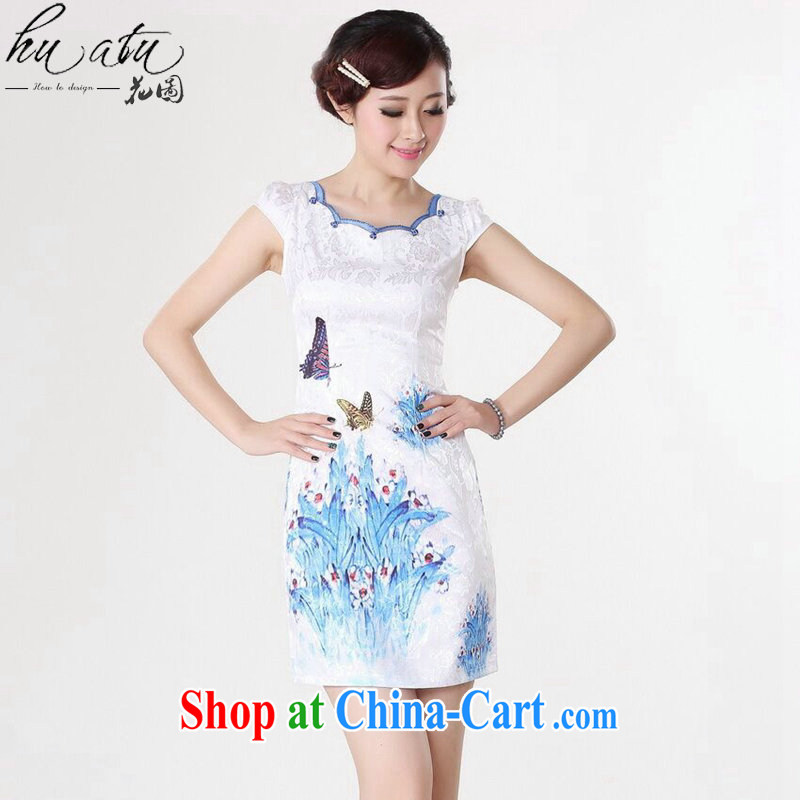 Take the Chinese clothing summer new female Chinese qipao refined lace collar pure cotton hand-painted graphics thin Mini short cheongsam D 0211 2 XL, spend figure, and shopping on the Internet