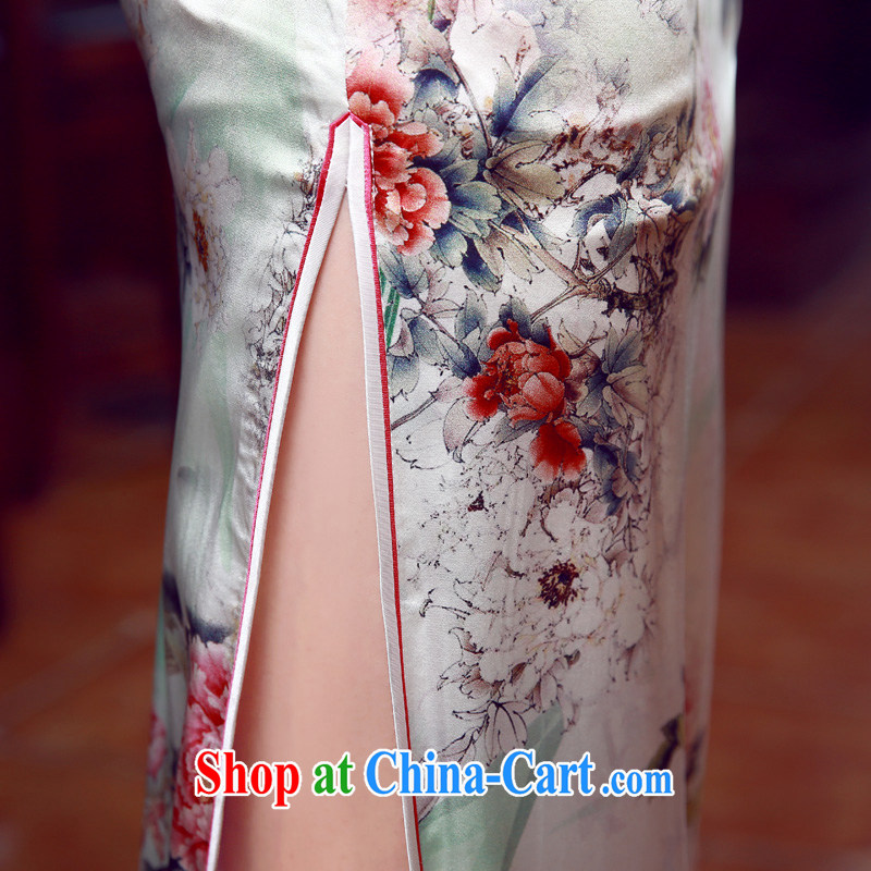 Morning dresses, new summer retro long improved stylish sauna silk silk Chinese qipao dress Peony Peony floral XL morning land, shopping on the Internet
