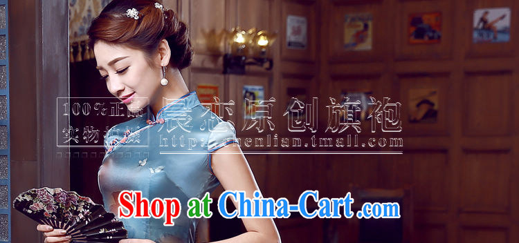 Morning dresses, new summer retro short improved stylish sauna silk silk Chinese qipao dress blue, blue XXL pictures, price, brand platters! Elections are good character, the national distribution, so why buy now enjoy more preferential! Health