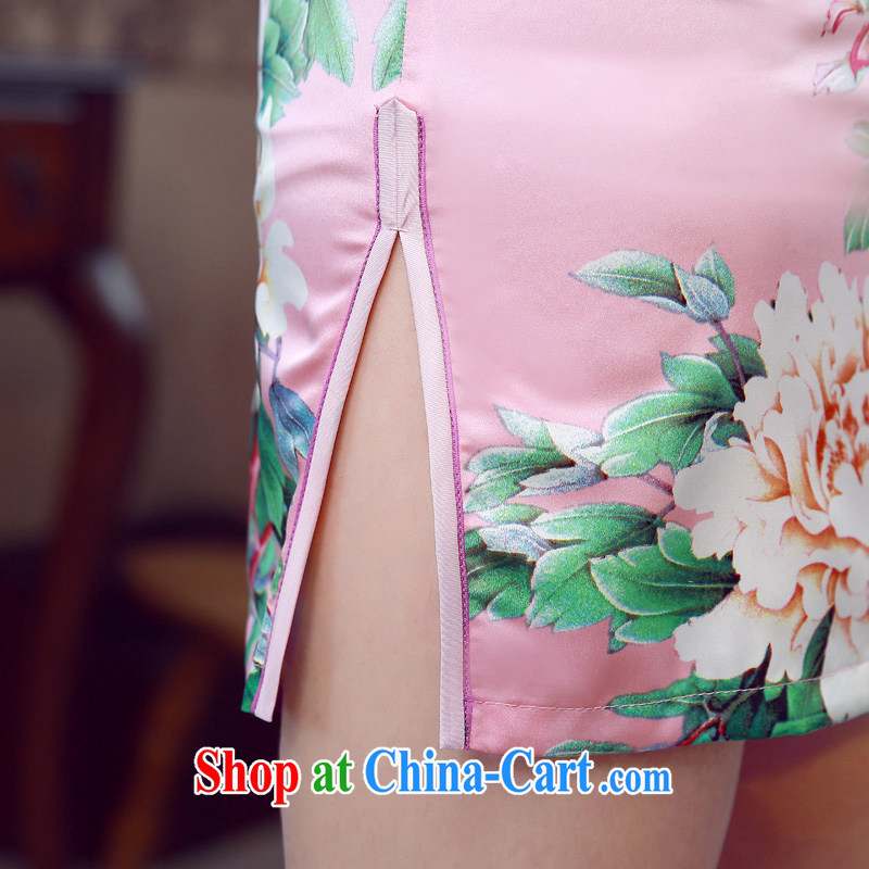 Morning dresses, new 2015 summer retro short improved stylish sauna silk silk Chinese qipao Peony pink M, morning land, shopping on the Internet
