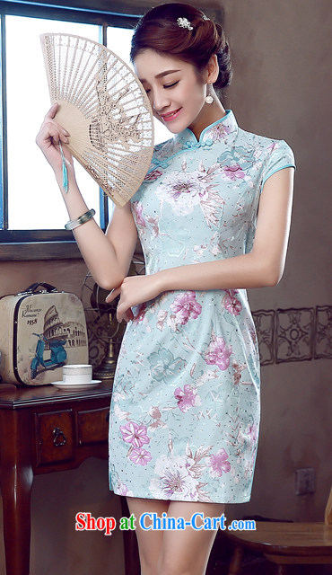Morning, summer 2015 new stylish improved retro short cheongsam dress Chinese daily Pink Blue light blue XXL pictures, price, brand platters! Elections are good character, the national distribution, so why buy now enjoy more preferential! Health