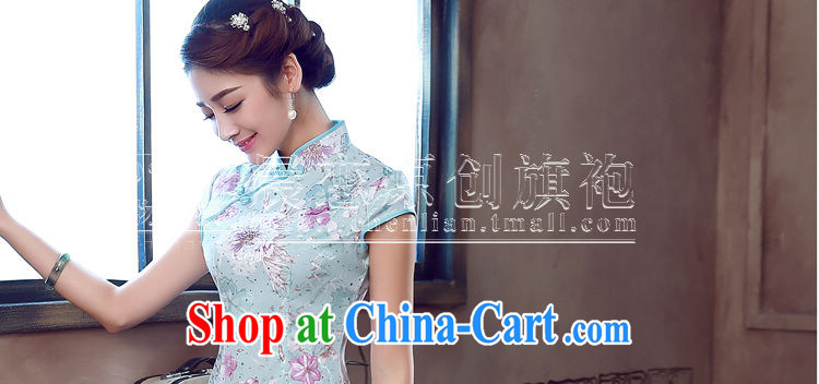 Morning, summer 2015 new stylish improved retro short cheongsam dress Chinese daily Pink Blue light blue XXL pictures, price, brand platters! Elections are good character, the national distribution, so why buy now enjoy more preferential! Health