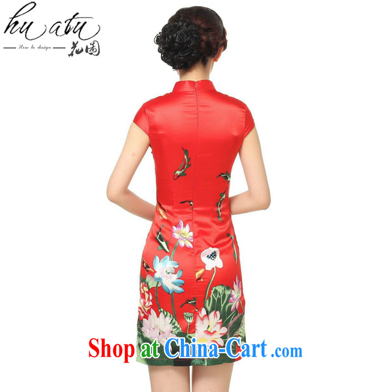 spend the summer outfit New female Chinese Chinese improved, for the Lotus damask stamp short cheongsam girls D 0183 - C red L, figure, and shopping on the Internet